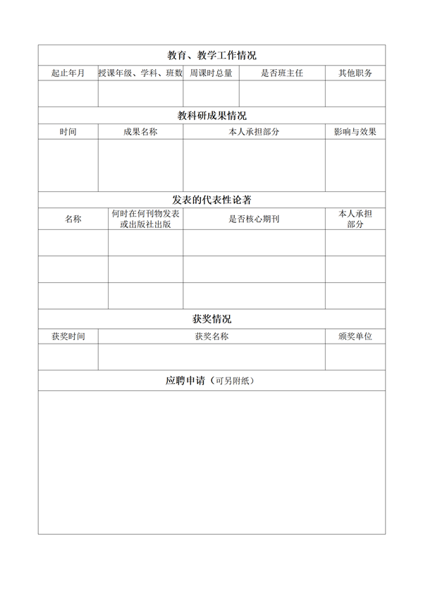 HQBET环球体育学校教师招聘登记表（2024）